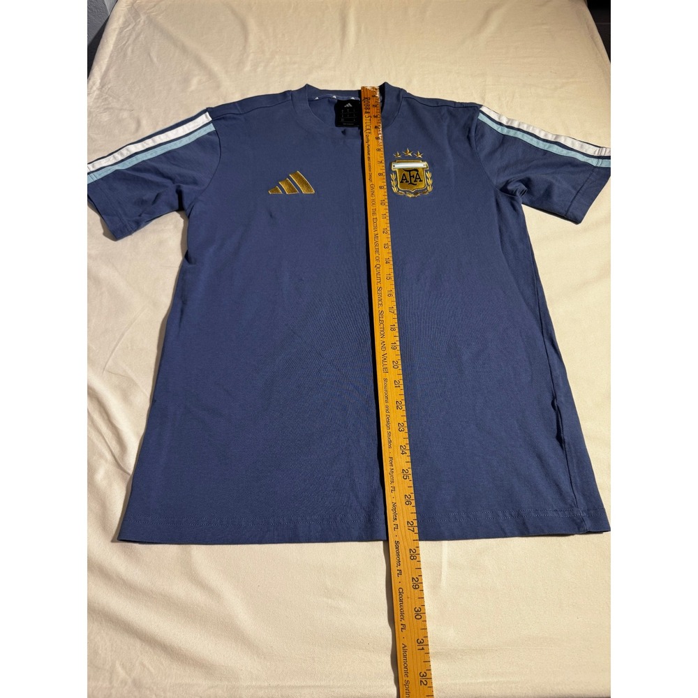 Adidas Argentina AFA Soccer T-Shirt Mens Medium Blue Gold Embroidered Crest Tee